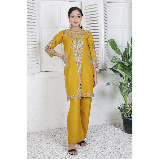 2 Piece Kurti Salwar Embroidery Set - Pure Cotton Collection Stylish Solid Color Light Weight Cotton Fabric Suit Top Bottom Salwar Kameez Indian Pakistani Embroidered Suit For Event Party Outdoor Dress - Golden 2 Piece Kurti Salwar Embroidery Set - Pure Cotton Collection Stylish Solid Color Light Weight Cotton Fabric Suit Top Bottom Salwar Kameez Indian Pakistani Embroidered Suit For Event Party Outdoor Dress - Golden