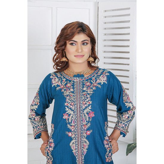 2 Piece Kurti Salwar Embroidery Set - Pure Cotton Collection Stylish Solid Color Light Weight Cotton Fabric Suit Top Bottom Salwar Kameez Indian Pakistani Embroidered Suit For Event Party Outdoor Dress - Dark Blue 2 Piece Kurti Salwar Embroidery Set - Pure Cotton Collection Stylish Solid Color Light Weight Cotton Fabric Suit Top Bottom Salwar Kameez Indian Pakistani Embroidered Suit For Event Party Outdoor Dress - Dark Blue