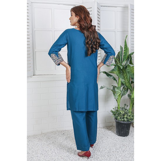 2 Piece Kurti Salwar Embroidery Set - Pure Cotton Collection Stylish Solid Color Light Weight Cotton Fabric Suit Top Bottom Salwar Kameez Indian Pakistani Embroidered Suit For Event Party Outdoor Dress - Dark Blue 2 Piece Kurti Salwar Embroidery Set - Pure Cotton Collection Stylish Solid Color Light Weight Cotton Fabric Suit Top Bottom Salwar Kameez Indian Pakistani Embroidered Suit For Event Party Outdoor Dress - Dark Blue