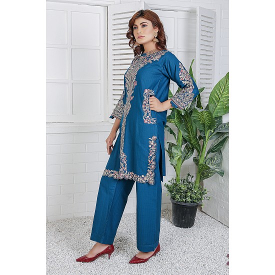 2 Piece Kurti Salwar Embroidery Set - Pure Cotton Collection Stylish Solid Color Light Weight Cotton Fabric Suit Top Bottom Salwar Kameez Indian Pakistani Embroidered Suit For Event Party Outdoor Dress - Dark Blue 2 Piece Kurti Salwar Embroidery Set - Pure Cotton Collection Stylish Solid Color Light Weight Cotton Fabric Suit Top Bottom Salwar Kameez Indian Pakistani Embroidered Suit For Event Party Outdoor Dress - Dark Blue