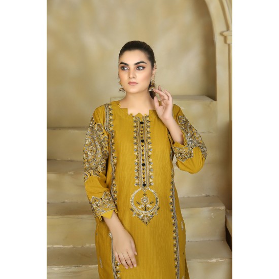 2 Piece Kurti Salwar Embroidery Set - Pure Cotton Collection Stylish Solid Color Light Weight Cotton Fabric Suit Top Bottom Salwar Kameez Indian Pakistani Embroidered Suit For Event Party Outdoor Dress - Golden
