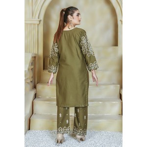 2 Piece Kurti Salwar Embroidery Set - Pure Cotton Collection Stylish Solid Color Light Weight Cotton Fabric Suit Top Bottom Salwar Kameez Indian Pakistani Embroidered Suit For Event Party Outdoor Dress - Dark Green