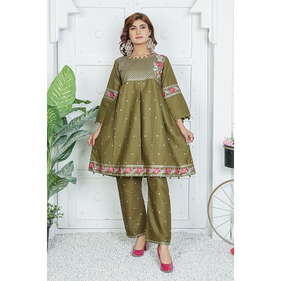 2 Piece Kurti Salwar Embroidery Set - Pure Cotton Collection Stylish Solid Color Light Weight Cotton Fabric Suit Top Bottom Salwar Kameez Indian Pakistani Embroidered Suit For Event Party Outdoor Dress - Dark Green 2 Piece Kurti Salwar Embroidery Set - Pure Cotton Collection Stylish Solid Color Light Weight Cotton Fabric Suit Top Bottom Salwar Kameez Indian Pakistani Embroidered Suit For Event Party Outdoor Dress - Dark Green