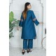  2 Piece Kurti Salwar Embroidery Set - Pure Cotton Collection Stylish Solid Color Light Weight Cotton Fabric Suit Top Bottom Salwar Kameez Indian Pakistani Embroidered Suit For Event Party Outdoor Dress - Dark Blue