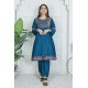  2 Piece Kurti Salwar Embroidery Set - Pure Cotton Collection Stylish Solid Color Light Weight Cotton Fabric Suit Top Bottom Salwar Kameez Indian Pakistani Embroidered Suit For Event Party Outdoor Dress - Dark Blue