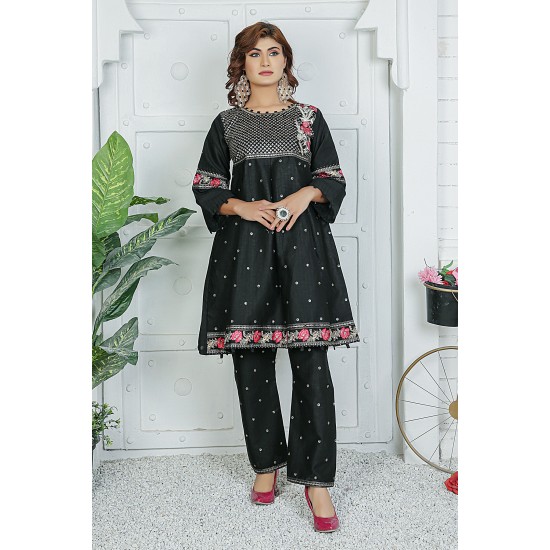 2 Piece Kurti Salwar Embroidery Set - Pure Cotton Collection Stylish Solid Color Light Weight Cotton Fabric Suit Top Bottom Salwar Kameez Indian Pakistani Embroidered Suit For Event Party Outdoor Dress - Black 2 Piece Kurti Salwar Embroidery Set - Pure Cotton Collection Stylish Solid Color Light Weight Cotton Fabric Suit Top Bottom Salwar Kameez Indian Pakistani Embroidered Suit For Event Party Outdoor Dress - Black