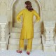  2 Piece Kurti Salwar Embroidery Set - Pure Cotton Collection Stylish Solid Color Light Weight Cotton Fabric Suit Top Bottom Salwar Kameez Indian Pakistani Embroidered Suit For Event Party Outdoor Dress - Yellow