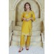  2 Piece Kurti Salwar Embroidery Set - Pure Cotton Collection Stylish Solid Color Light Weight Cotton Fabric Suit Top Bottom Salwar Kameez Indian Pakistani Embroidered Suit For Event Party Outdoor Dress - Yellow