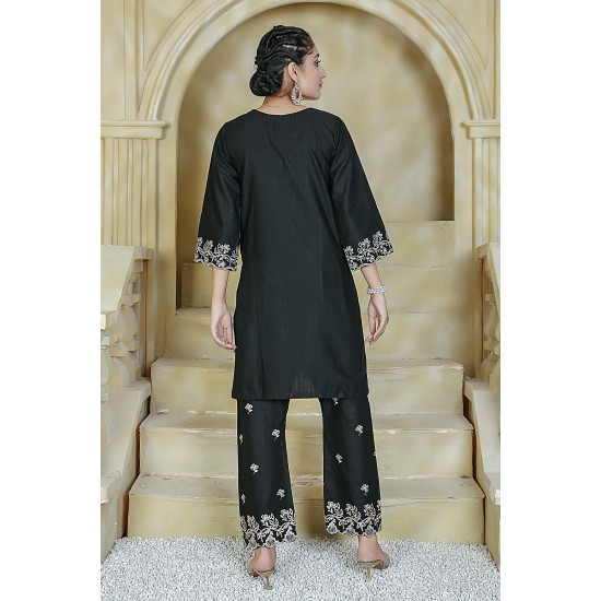 2 Piece Kurti Salwar Embroidery Set - Pure Cotton Collection Stylish Solid Color Light Weight Cotton Fabric Suit Top Bottom Salwar Kameez Indian Pakistani Embroidered Suit For Event Party Outdoor Dress - Black 2 Piece Kurti Salwar Embroidery Set - Pure Cotton Collection Stylish Solid Color Light Weight Cotton Fabric Suit Top Bottom Salwar Kameez Indian Pakistani Embroidered Suit For Event Party Outdoor Dress - Black