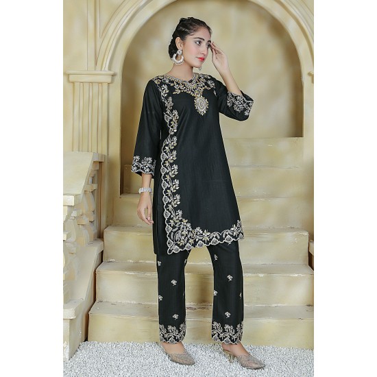 2 Piece Kurti Salwar Embroidery Set - Pure Cotton Collection Stylish Solid Color Light Weight Cotton Fabric Suit Top Bottom Salwar Kameez Indian Pakistani Embroidered Suit For Event Party Outdoor Dress - Black 2 Piece Kurti Salwar Embroidery Set - Pure Cotton Collection Stylish Solid Color Light Weight Cotton Fabric Suit Top Bottom Salwar Kameez Indian Pakistani Embroidered Suit For Event Party Outdoor Dress - Black