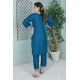  2 Piece Kurti Salwar Embroidery Set - Pure Cotton Collection Stylish Solid Color Light Weight Cotton Fabric Suit Top Bottom Salwar Kameez Indian Pakistani Embroidered Suit For Event Party Outdoor Dress - Dark Blue