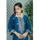  2 Piece Kurti Salwar Embroidery Set - Pure Cotton Collection Stylish Solid Color Light Weight Cotton Fabric Suit Top Bottom Salwar Kameez Indian Pakistani Embroidered Suit For Event Party Outdoor Dress - Dark Blue