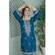  2 Piece Kurti Salwar Embroidery Set - Pure Cotton Collection Stylish Solid Color Light Weight Cotton Fabric Suit Top Bottom Salwar Kameez Indian Pakistani Embroidered Suit For Event Party Outdoor Dress - Dark Blue