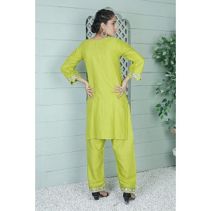  2 Piece Kurti Salwar Embroidery Set - Pure Cotton Collection Stylish Solid Color Light Weight Cotton Fabric Suit Top Bottom Salwar Kameez Indian Pakistani Embroidered Suit For Event Party Outdoor Dress - Green