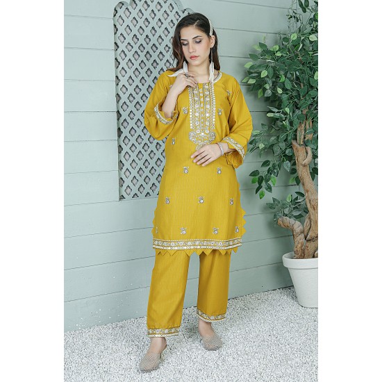2 Piece Kurti Salwar Embroidery Set - Pure Cotton Collection Stylish Solid Color Light Weight Cotton Fabric Suit Top Bottom Salwar Kameez Indian Pakistani Embroidered Suit For Event Party Outdoor Dress - Yellow 2 Piece Kurti Salwar Embroidery Set - Pure Cotton Collection Stylish Solid Color Light Weight Cotton Fabric Suit Top Bottom Salwar Kameez Indian Pakistani Embroidered Suit For Event Party Outdoor Dress - Yellow