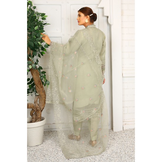 3 Piece Fancy Embroidery Dress - Stylish Light Weight Chiffon Organza Fabric Suit Indian Pakistani Fancy Embroidered Dress For Events Party Outdoor Dress - Dark Green
