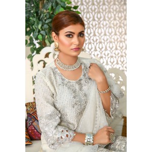 3 Piece Fancy Embroidery Dress - Stylish Light Weight Chiffon Organza Fabric Suit Indian Pakistani Fancy Embroidered Dress For Events Party Outdoor Dress white