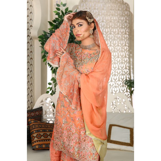 3 Piece Fancy Embroidery Dress - Stylish Light Weight Chiffon Organza Fabric Suit Indian Pakistani Fancy Embroidered Dress For Events Party Outdoor Dress - Barbie Pink