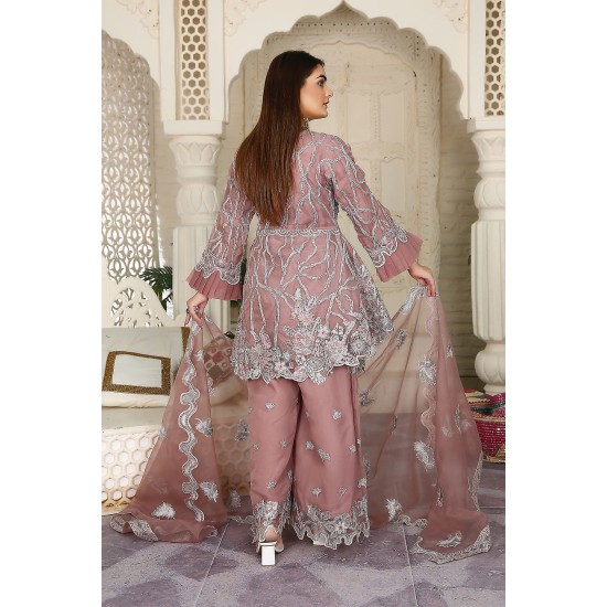 3 Piece Fancy Embroidery Dress - Stylish Light Weight Chiffon Organza Fabric Suit Indian Pakistani Fancy Embroidered Dress For Events Party Outdoor Dress - Dark Pink 3 Piece Fancy Embroidery Dress - Stylish Light Weight Chiffon Organza Fabric Suit Indian Pakistani Fancy Embroidered Dress For Events Party Outdoor Dress - Dark Pink