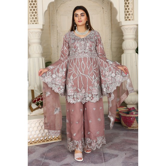 3 Piece Fancy Embroidery Dress - Stylish Light Weight Chiffon Organza Fabric Suit Indian Pakistani Fancy Embroidered Dress For Events Party Outdoor Dress - Dark Pink 3 Piece Fancy Embroidery Dress - Stylish Light Weight Chiffon Organza Fabric Suit Indian Pakistani Fancy Embroidered Dress For Events Party Outdoor Dress - Dark Pink