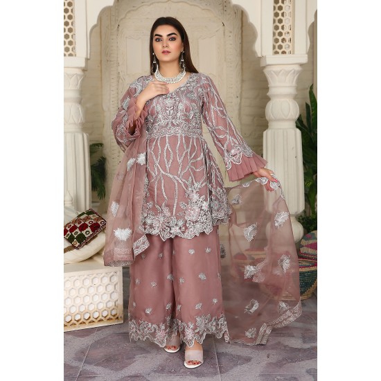 3 Piece Fancy Embroidery Dress - Stylish Light Weight Chiffon Organza Fabric Suit Indian Pakistani Fancy Embroidered Dress For Events Party Outdoor Dress - Dark Pink 3 Piece Fancy Embroidery Dress - Stylish Light Weight Chiffon Organza Fabric Suit Indian Pakistani Fancy Embroidered Dress For Events Party Outdoor Dress - Dark Pink