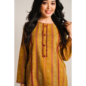 2 Piece Digital Print Kurti Salwar Set - Pure Cotton Collection Stylish Light Weight Cotton Fabric Suit Top Bottom Salwar Kameez Indian Pakistani Printed Suit For Casual Outdoor Dress - Golden
