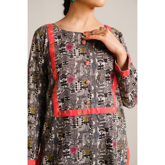 2 Piece Digital Print Kurti Salwar Set - Pure Cotton Collection Stylish Light Weight Cotton Fabric Suit Top Bottom Salwar Kameez Indian Pakistani Printed Suit For Casual Outdoor Dress - Multicolor