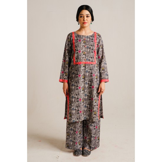 2 Piece Digital Print Kurti Salwar Set - Pure Cotton Collection Stylish Light Weight Cotton Fabric Suit Top Bottom Salwar Kameez Indian Pakistani Printed Suit For Casual Outdoor Dress - Multicolor