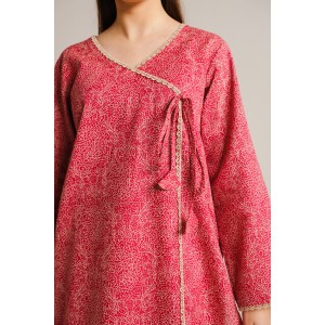 2 Piece Digital Print Kurti Salwar Set - Pure Cotton Collection Stylish Light Weight Cotton Fabric Suit Top Bottom Salwar Kameez Indian Pakistani Printed Suit For Casual Outdoor Dress - Dark Pink