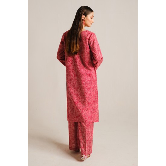 2 Piece Digital Print Kurti Salwar Set - Pure Cotton Collection Stylish Light Weight Cotton Fabric Suit Top Bottom Salwar Kameez Indian Pakistani Printed Suit For Casual Outdoor Dress - Dark Pink