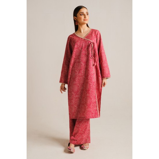 2 Piece Digital Print Kurti Salwar Set - Pure Cotton Collection Stylish Light Weight Cotton Fabric Suit Top Bottom Salwar Kameez Indian Pakistani Printed Suit For Casual Outdoor Dress - Dark Pink