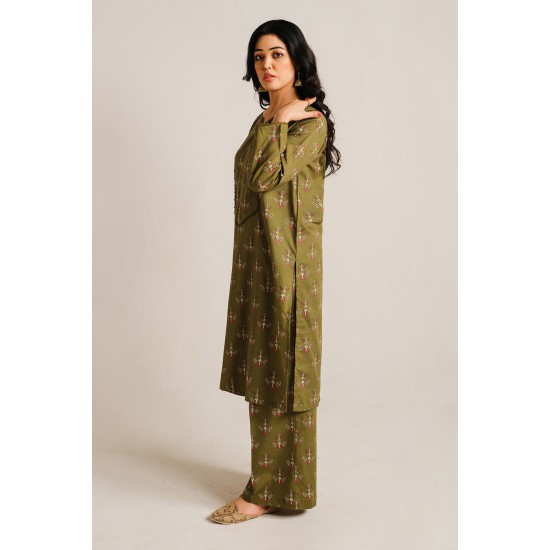 2 Piece Digital Print Kurti Salwar Set - Pure Cotton Collection Stylish Light Weight Cotton Fabric Suit Top Bottom Salwar Kameez Indian Pakistani Printed Suit For Casual Outdoor Dress - Dark Green