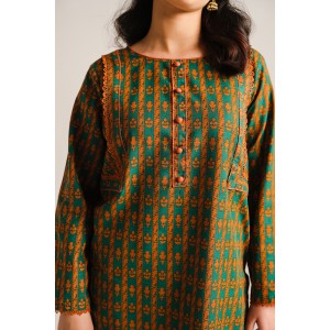 2 Piece Digital Print Kurti Salwar Set - Pure Cotton Collection Stylish Light Weight Cotton Fabric Suit Top Bottom Salwar Kameez Indian Pakistani Printed Suit For Casual Outdoor Dress - Dark Green