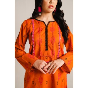  2 Piece Digital Print Kurti Salwar Set - Pure Cotton Collection Stylish Light Weight Cotton Fabric Suit Top Bottom Salwar Kameez Indian Pakistani Printed Suit For Casual Outdoor Dress - Orange