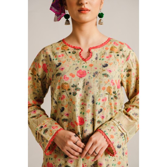 2 Piece Digital Print Kurti Salwar Set - Pure Cotton Collection Stylish Light Weight Cotton Fabric Suit Top Bottom Salwar Kameez Indian Pakistani Printed Suit For Casual Outdoor Dress - Multicolor