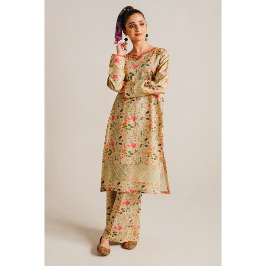 2 Piece Digital Print Kurti Salwar Set - Pure Cotton Collection Stylish Light Weight Cotton Fabric Suit Top Bottom Salwar Kameez Indian Pakistani Printed Suit For Casual Outdoor Dress - Multicolor