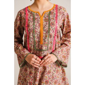 2 Piece Digital Print Kurti Salwar Set - Pure Cotton Collection Stylish Light Weight Cotton Fabric Suit Top Bottom Salwar Kameez Indian Pakistani Printed Suit For Casual Outdoor Dress - Multicolor