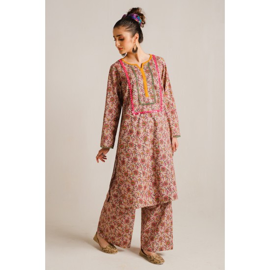 2 Piece Digital Print Kurti Salwar Set - Pure Cotton Collection Stylish Light Weight Cotton Fabric Suit Top Bottom Salwar Kameez Indian Pakistani Printed Suit For Casual Outdoor Dress - Multicolor