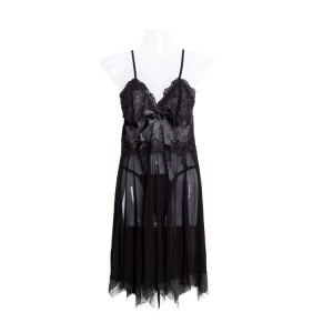 Night Sleep Dress Lace V-Neck For Women - Black Night Sleep Dress Lace V-Neck For Women - Black