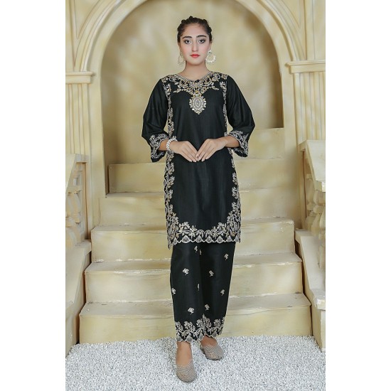 2 Piece Kurti Salwar Embroidery Set - Pure Cotton Collection Stylish Solid Color Light Weight Cotton Fabric Suit Top Bottom Salwar Kameez Indian Pakistani Embroidered Suit For Event Party Outdoor Dress - Black 2 Piece Kurti Salwar Embroidery Set - Pure Cotton Collection Stylish Solid Color Light Weight Cotton Fabric Suit Top Bottom Salwar Kameez Indian Pakistani Embroidered Suit For Event Party Outdoor Dress - Black