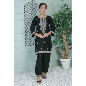  2 Piece Kurti Salwar Embroidery Set - Pure Cotton Collection Stylish Solid Color Light Weight Cotton Fabric Suit Top Bottom Salwar Kameez Indian Pakistani Embroidered Suit For Event Party Outdoor Dress - Black