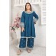 2 Piece Kurti Salwar Embroidery Set - Pure Cotton Collection Stylish Solid Color Light Weight Cotton Fabric Suit Top Bottom Salwar Kameez Indian Pakistani Embroidered Suit For Event Party Outdoor Dress - Dark Blue