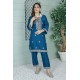  2 Piece Kurti Salwar Embroidery Set - Pure Cotton Collection Stylish Solid Color Light Weight Cotton Fabric Suit Top Bottom Salwar Kameez Indian Pakistani Embroidered Suit For Event Party Outdoor Dress - Dark Blue