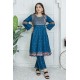  2 Piece Kurti Salwar Embroidery Set - Pure Cotton Collection Stylish Solid Color Light Weight Cotton Fabric Suit Top Bottom Salwar Kameez Indian Pakistani Embroidered Suit For Event Party Outdoor Dress - Dark Blue