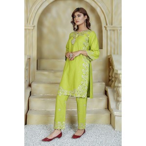  2 Piece Kurti Salwar Embroidery Set - Pure Cotton Collection Stylish Solid Color Light Weight Cotton Fabric Suit Top Bottom Salwar Kameez Indian Pakistani Embroidered Suit For Event Party Outdoor Dress - Green