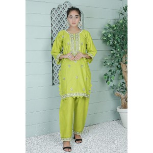  2 Piece Kurti Salwar Embroidery Set - Pure Cotton Collection Stylish Solid Color Light Weight Cotton Fabric Suit Top Bottom Salwar Kameez Indian Pakistani Embroidered Suit For Event Party Outdoor Dress - Green