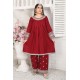  2 Piece Kurti Salwar Embroidery Set - Pure Cotton Collection Stylish Solid Color Light Weight Cotton Fabric Suit Top Bottom Salwar Kameez Indian Pakistani Embroidered Suit For Event Party Outdoor Dress - Maroon