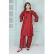 2 Piece Kurti Salwar Embroidery Set - Pure Cotton Collection Stylish Solid Color Light Weight Cotton Fabric Suit Top Bottom Salwar Kameez Indian Pakistani Embroidered Suit For Event Party Outdoor Dress - Maroon