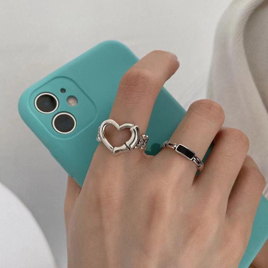 2 Pcs Fashion Heart Shaped Mixture Ring Hip-Hop Punk Hollow Women Ring Silver 2 Pcs Fashion Heart Shaped Mixture Ring Hip-Hop Punk Hollow Women Ring Silver