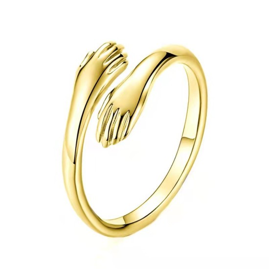 Simple And Romantic Two Hands Embrace Ring For Men And Women Golden